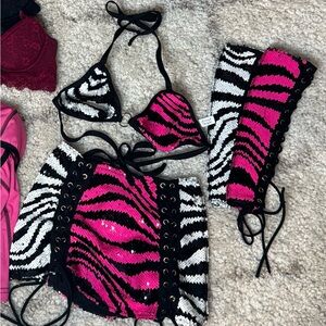 Vibrant Pink and Black Zebra Print Bikini Set